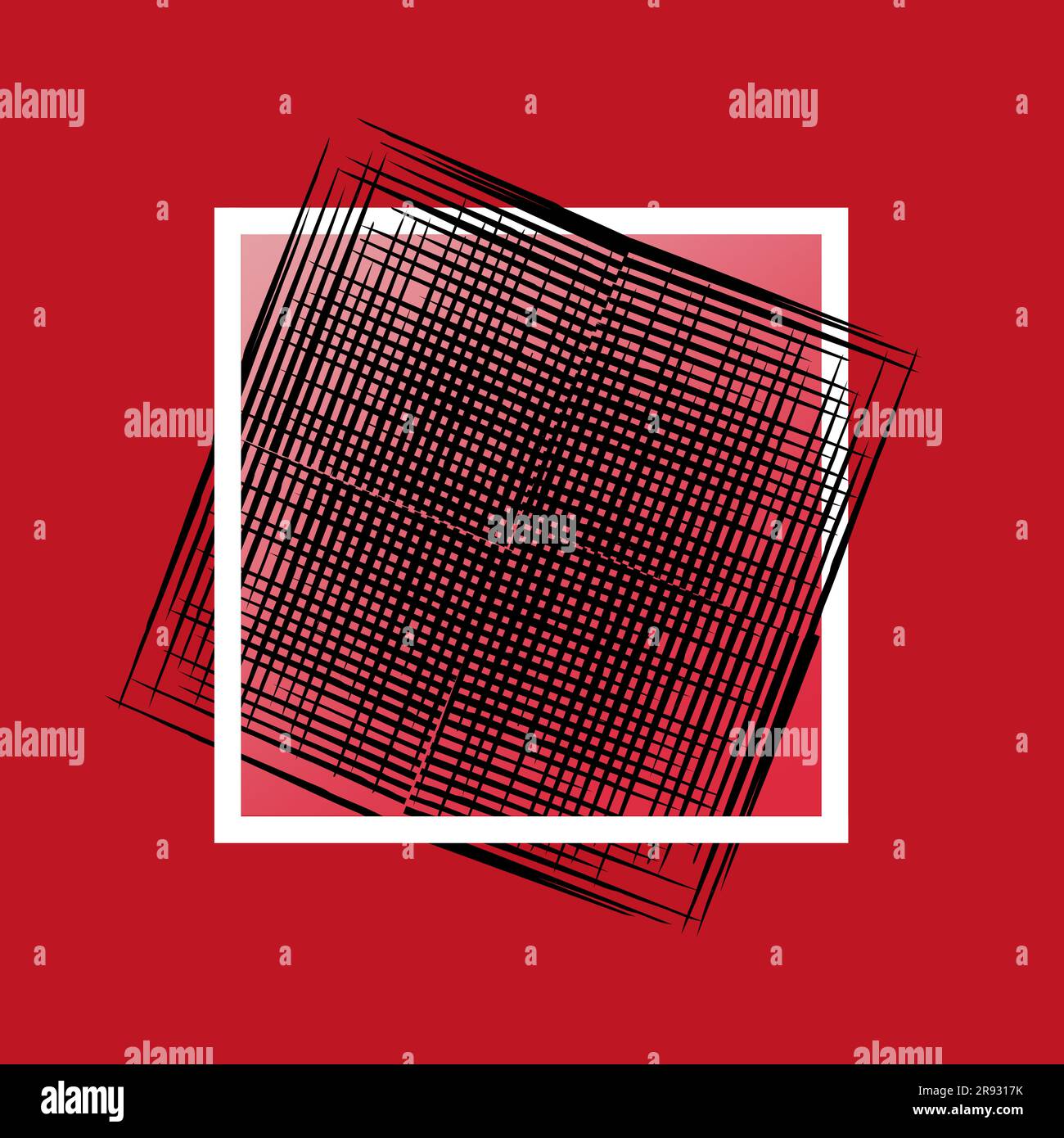 Grid black paint over square frame. Copy space Vector illustration Red background Stock Vector