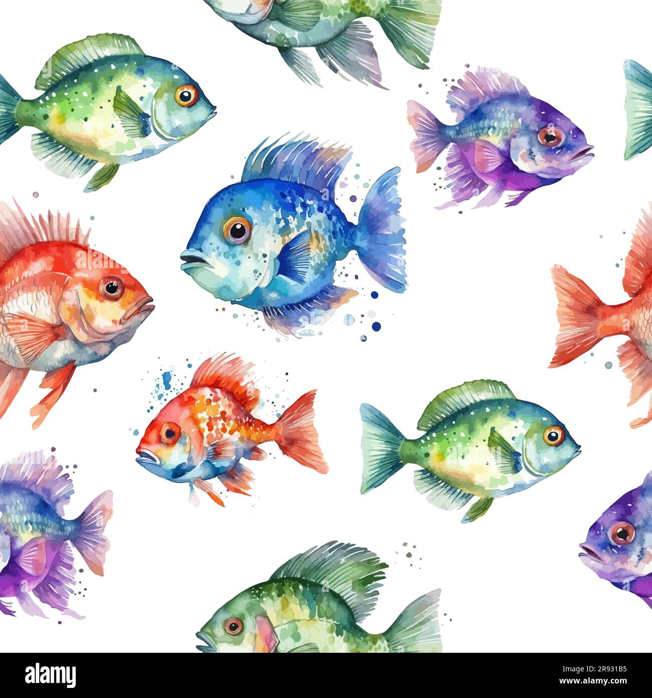 Cute fish. Colored watercolor fishes seamless pattern. Vector ...