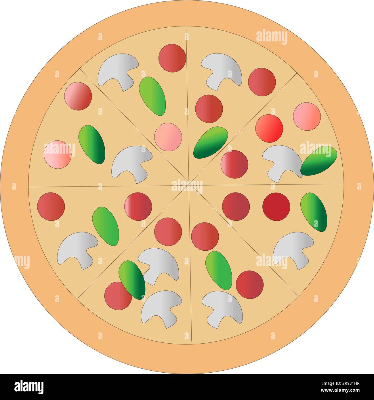 Pizza on a white background, children's drawing. Vector illustration Stock Vector