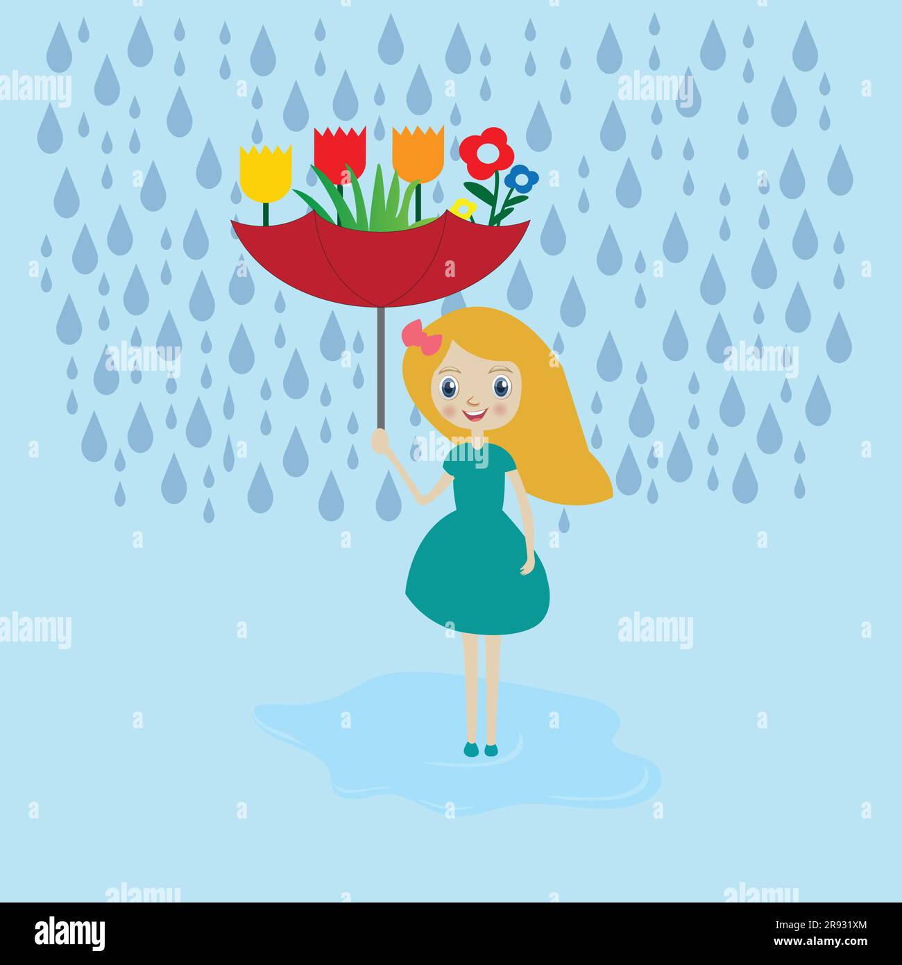 Happy girl holding umbrella Stock Vector Images Alamy