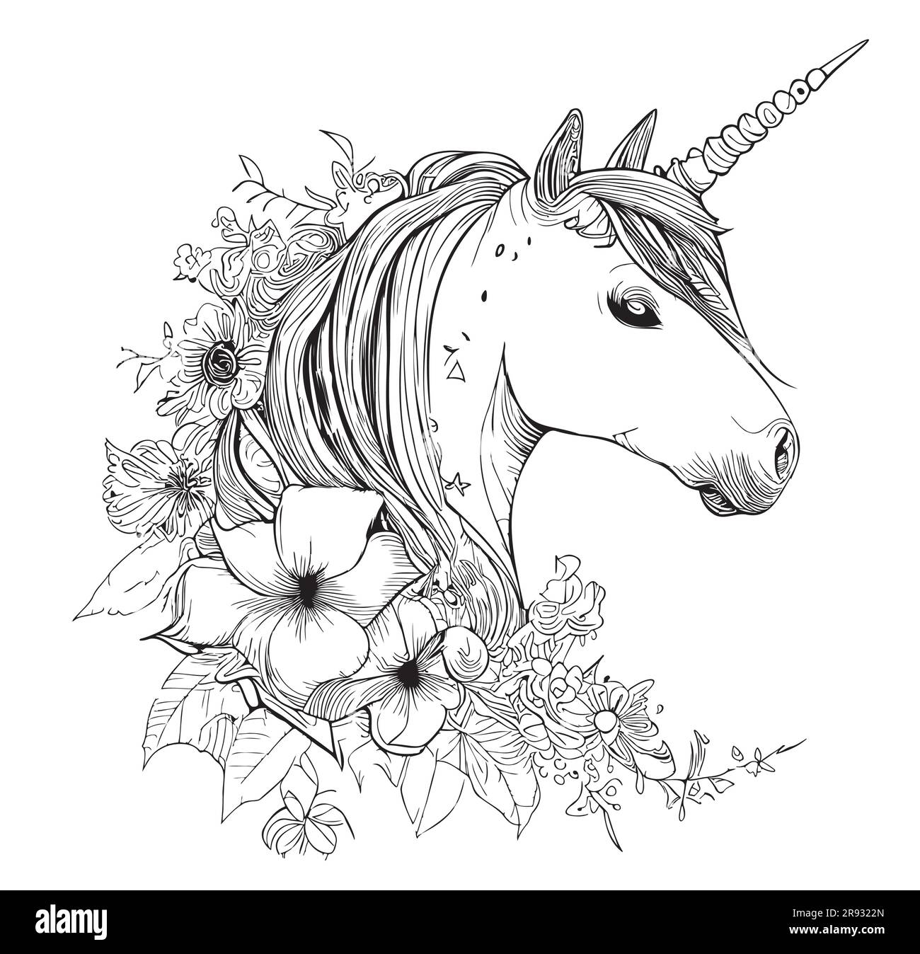 Unicorn fabulous animal sketch hand drawn in doodle style illustration Stock Vector
