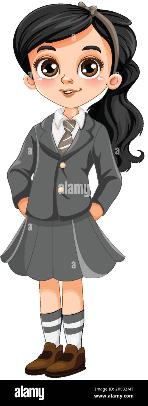 Girl in Student Uniform Cartoon illustration Stock Vector Image & Art ...