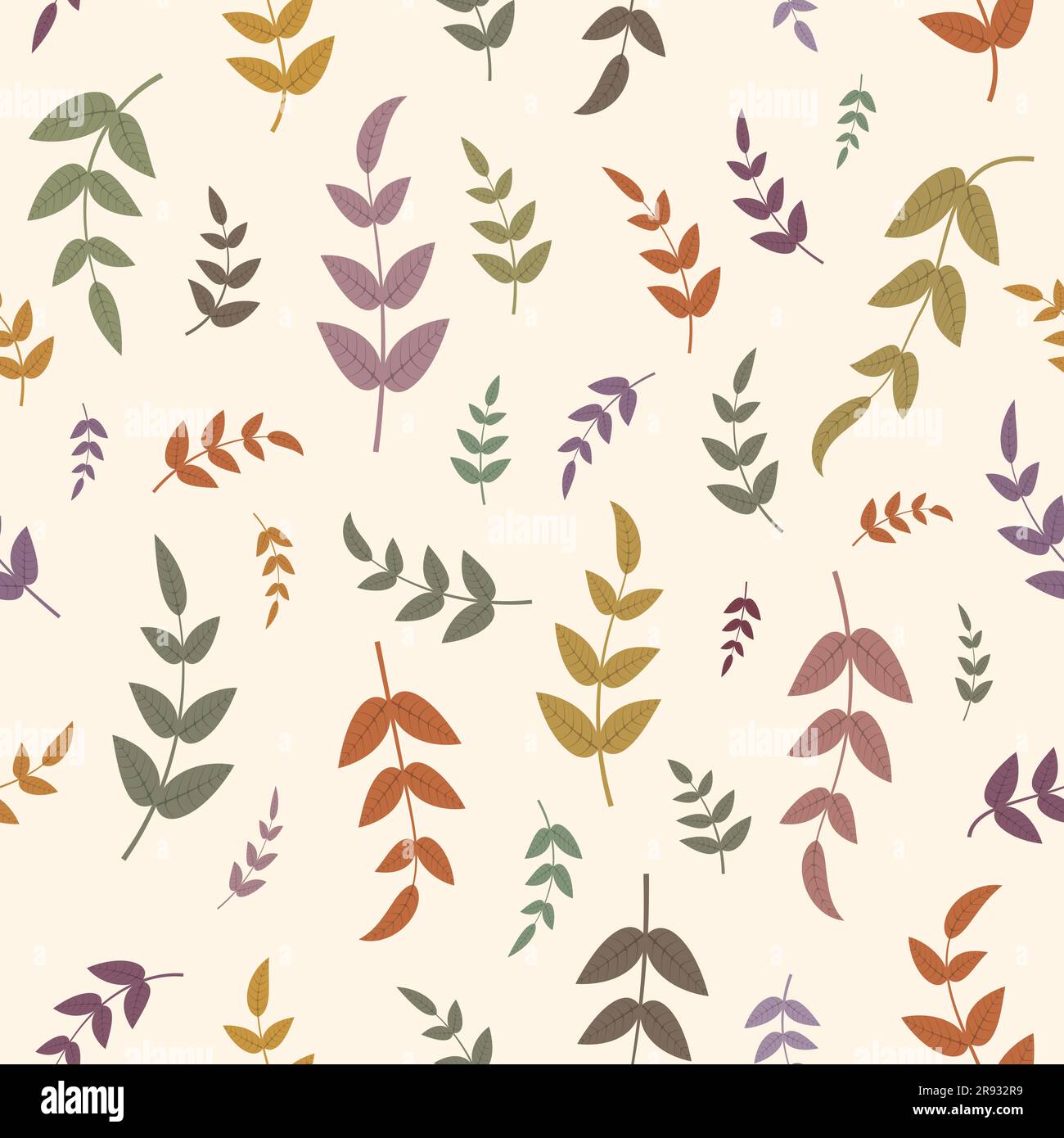 Autumn colors branch Seamless pattern Falling leaves Vector illustration Isolated on a beige background Stock Vector