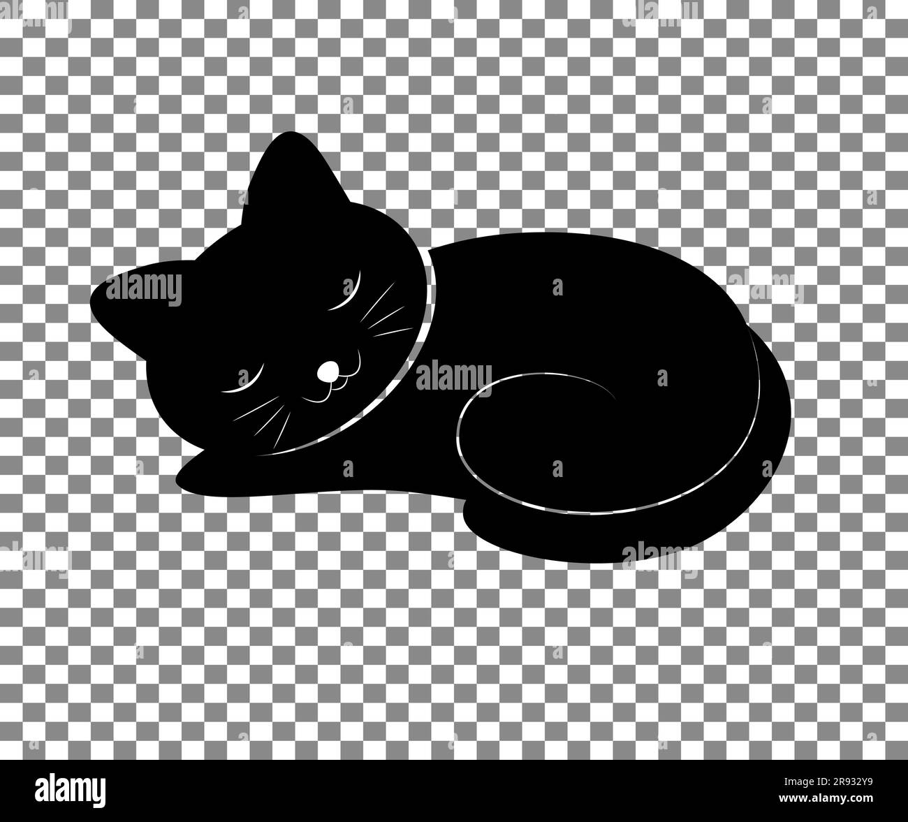 Cute kitten sleeping Black and white Vector illustration Isolated on