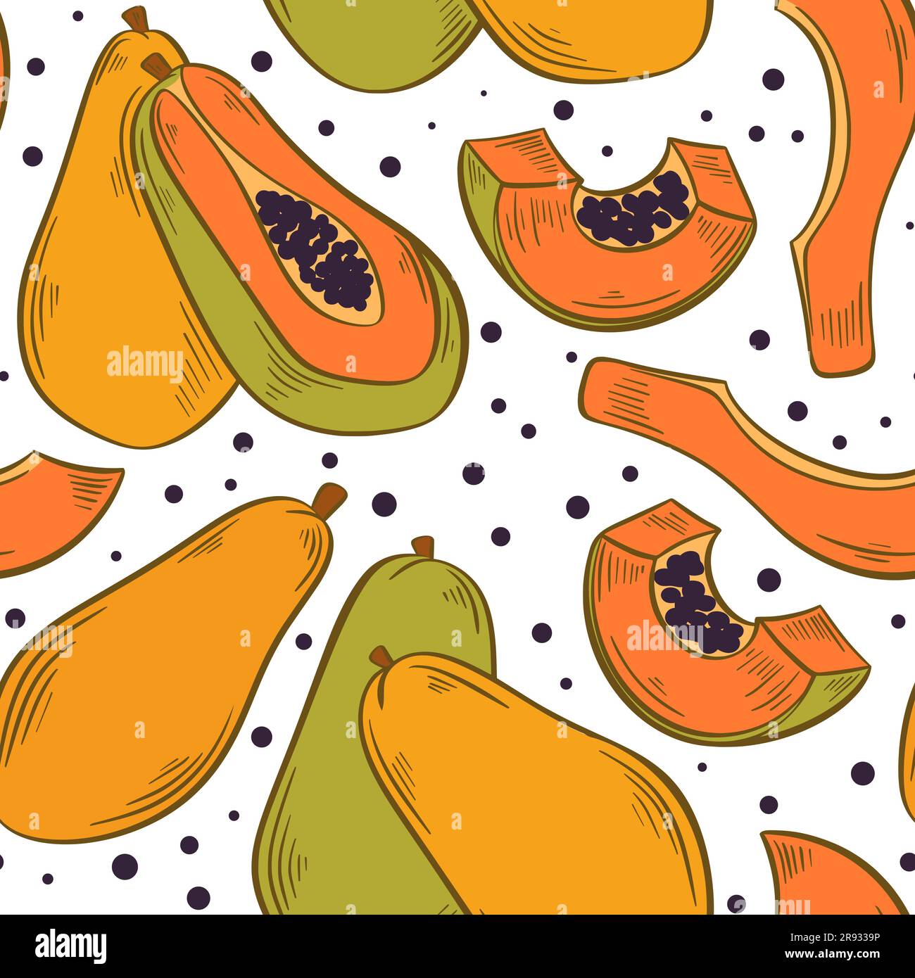 Papaya fruit seamless pattern Stock Vector