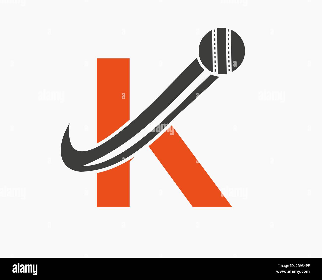 Initial Letter K Cricket Logo Concept With Moving Ball Icon For Cricket Club Symbol. Cricketer Sign Stock Vector