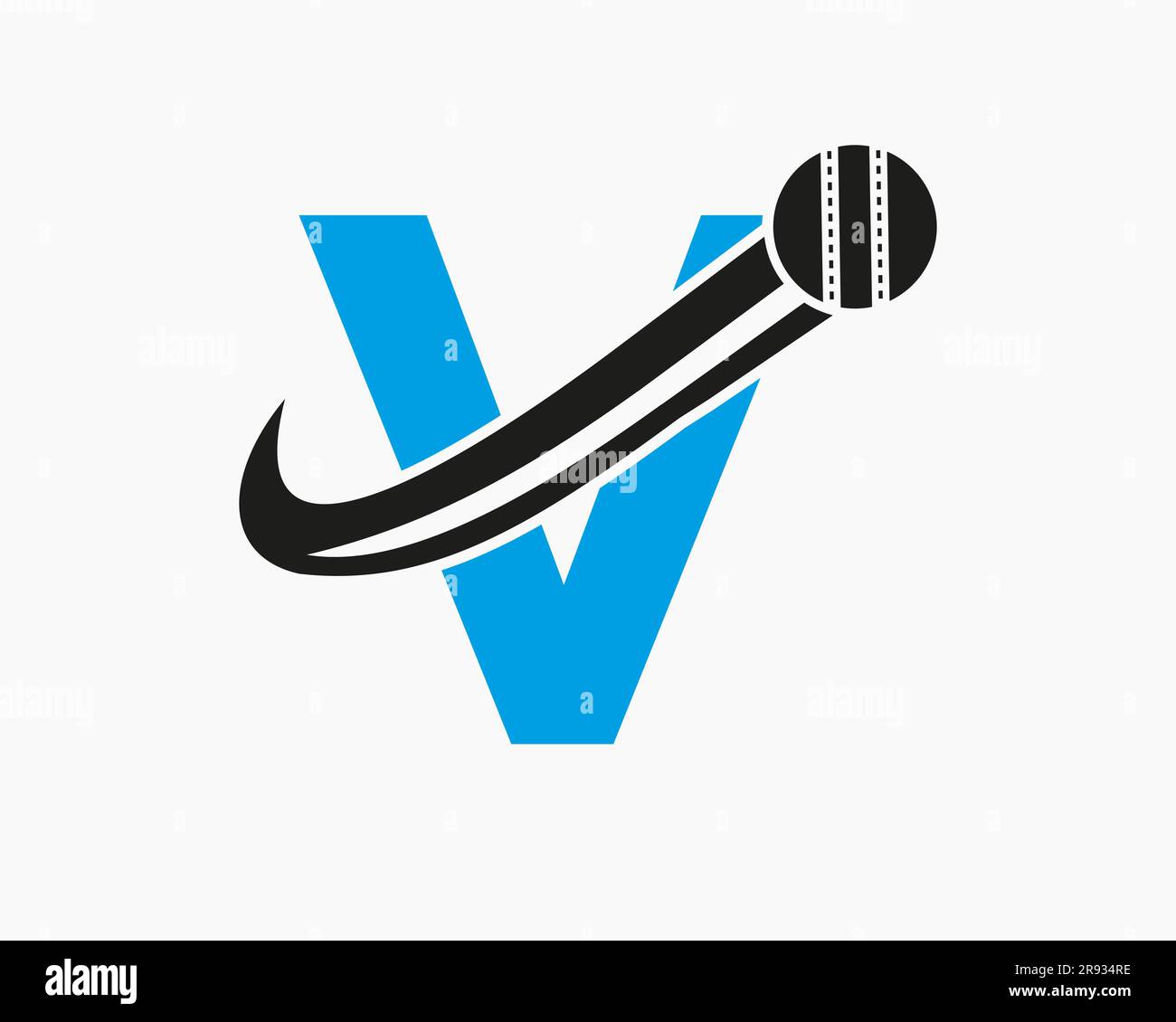 Initial Letter V Cricket Logo Concept With Moving Ball Icon For Cricket Club Symbol. Cricketer Sign Stock Vector