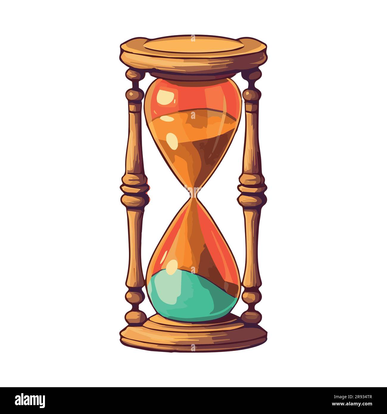 An hourglass with loose sand. Hourglass icon. An old watch. Color flat
