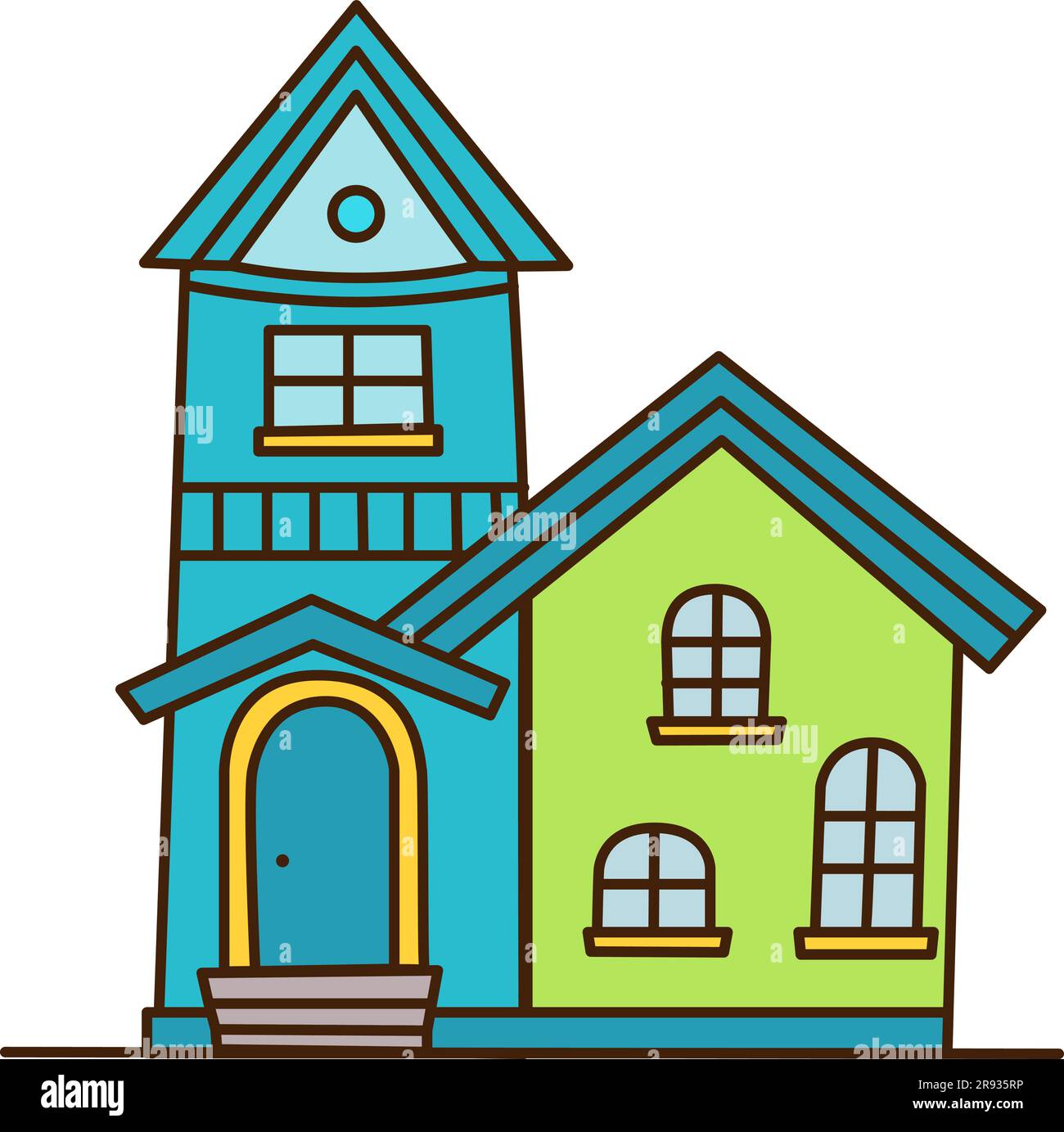 Vector blue house. Traditional architectural style exterior 