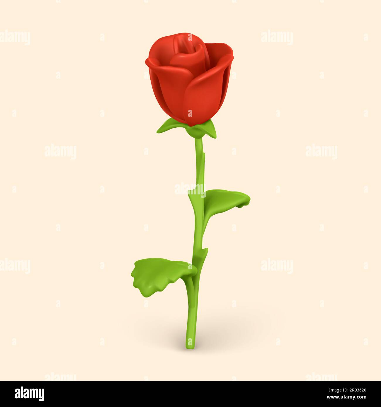 3D flower. Cute red rose in cartoon style for bouquet or decoration
