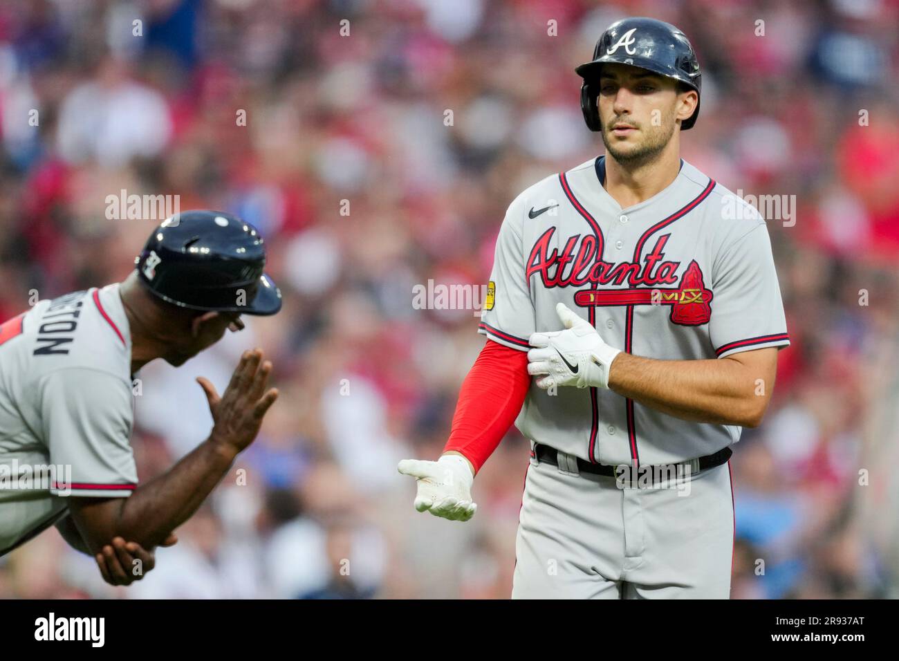 Atlanta Braves first baseman Matt Olson stands in the dugout during a  baseball game against the Cincinnati Reds Sunday, July 3, 2022, in  Cincinnati. (AP Photo/Jeff Dean Stock Photo - Alamy