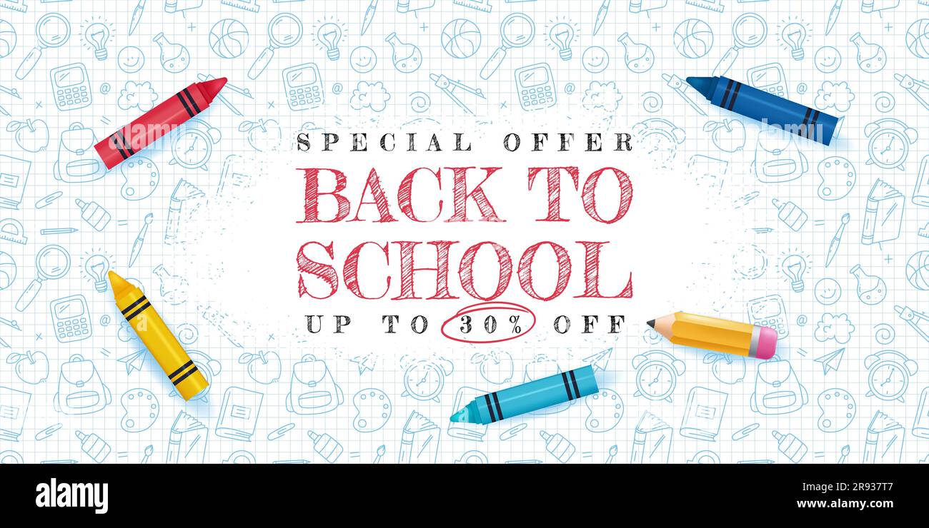 Back to School Concept Banner with doodle background and cartoon 3D ...