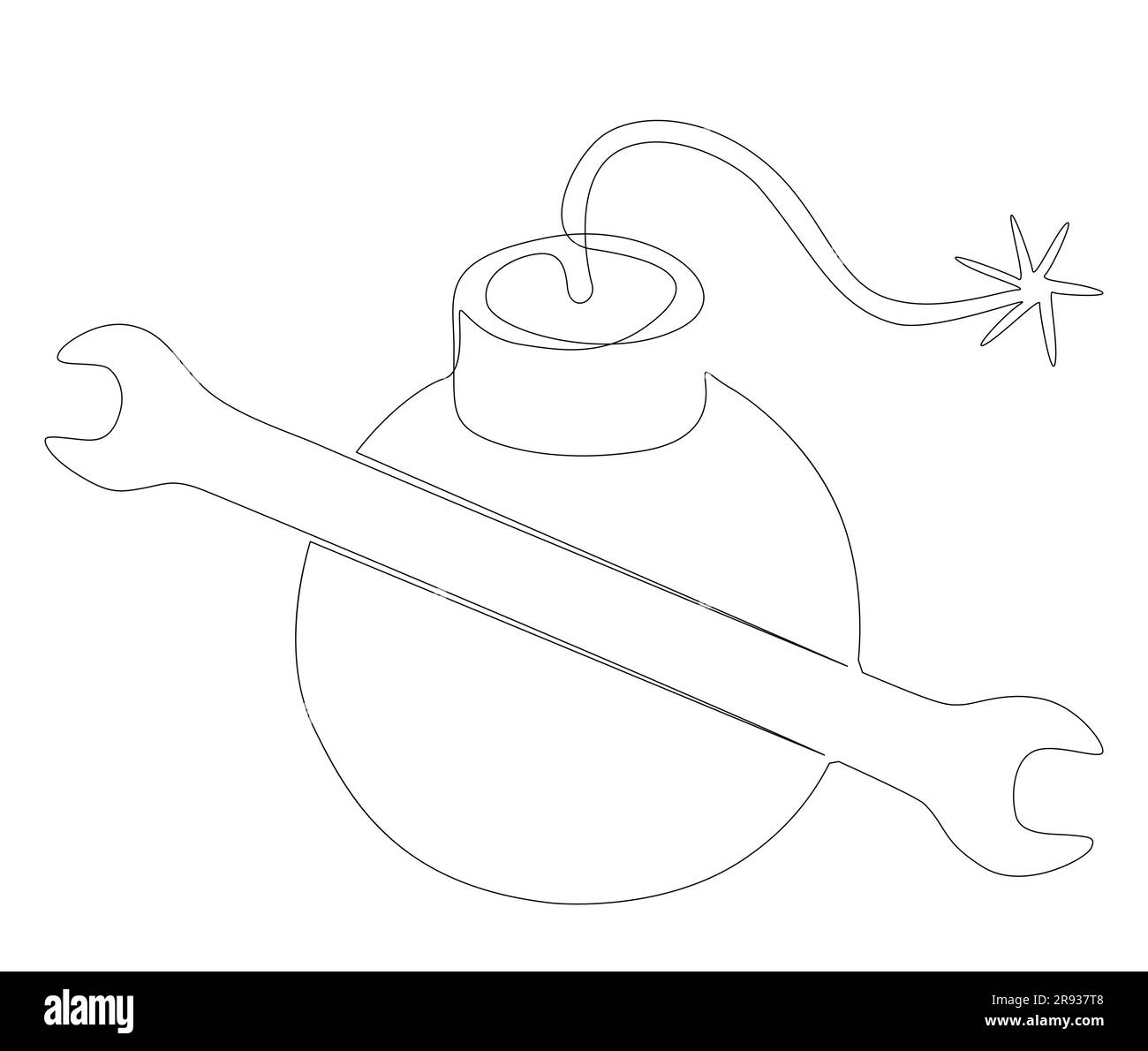 Bomb Engineering Graphics One continuous line of bomb and wrench. Thin Line Illustration vector ...