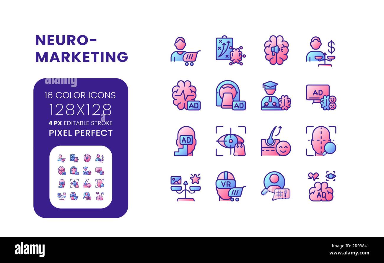 Neuromarketing gradient fill desktop icons Stock Vector