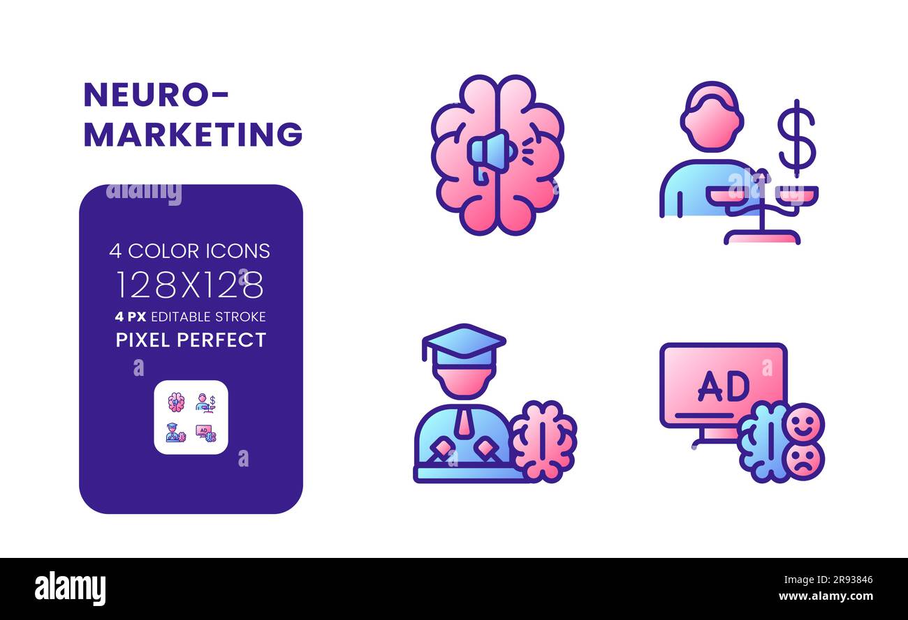 Neuromarketing gradient fill desktop icons Stock Vector