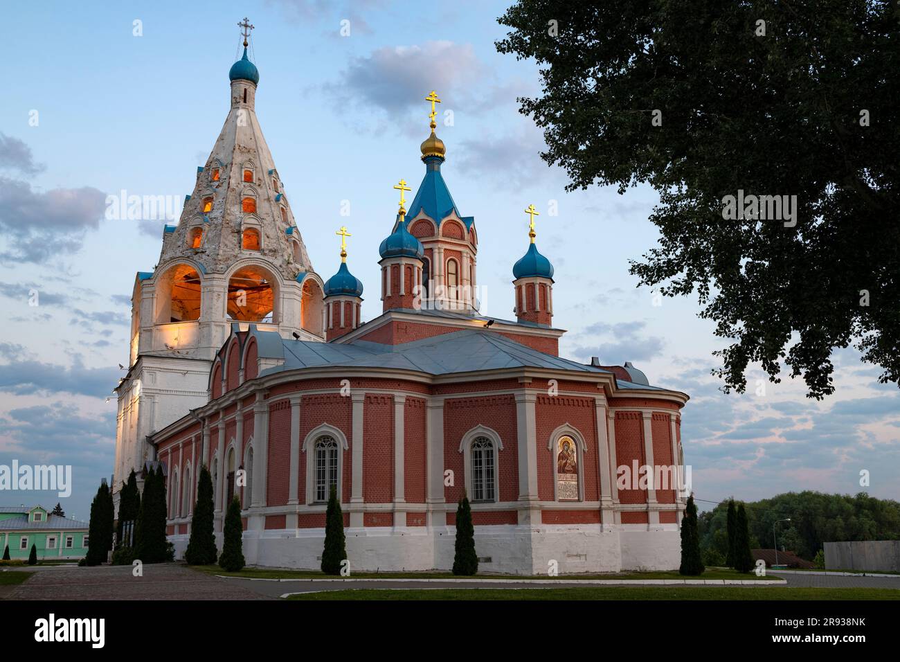 KOLOMNA, RUSSIA - JUNE 17, 2023: Church of the Tikhvinskaya Icon of the Mother of God with a bell tower in early June morning Stock Photo