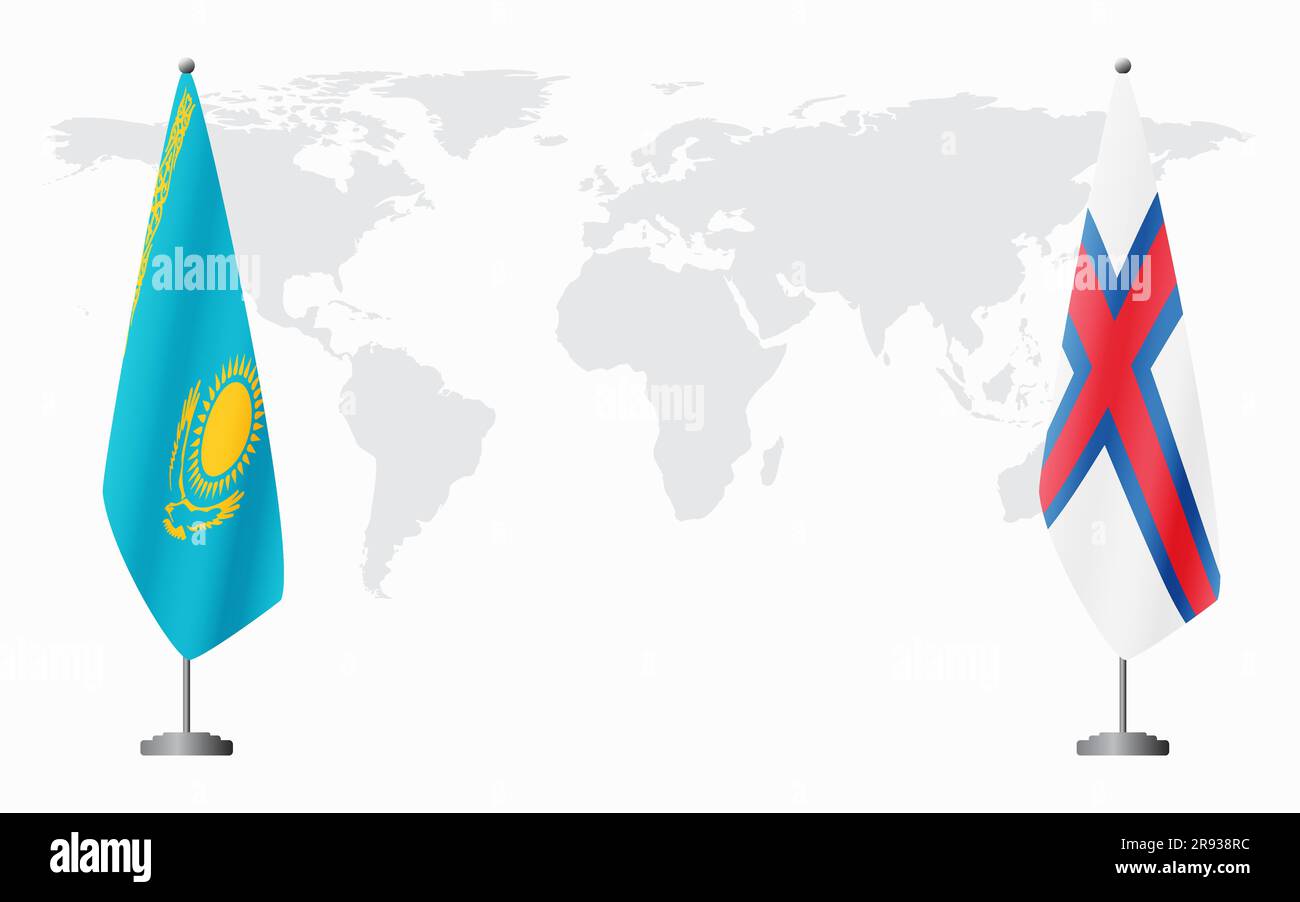 Kazakhstan and Faroe Islands flags for official meeting against background of world map. Stock Vector