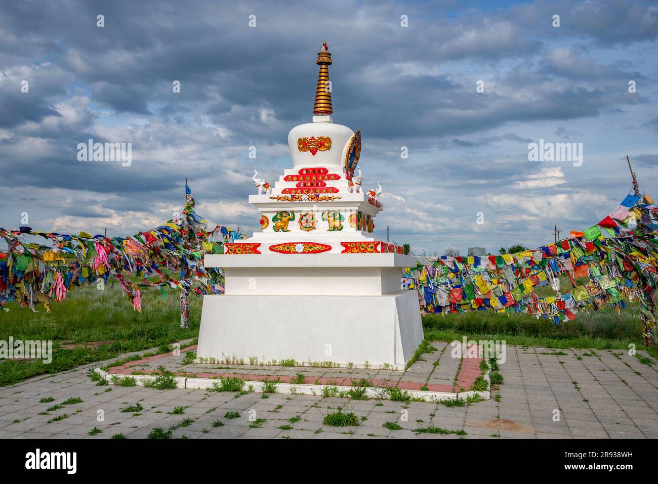 ELISTA, RUSSIA - JUNE 04, 2023: Buddhist stupa on the territory of the hurula Syakyusn-Syume. Elista. Republic of Kalmykia Stock Photo