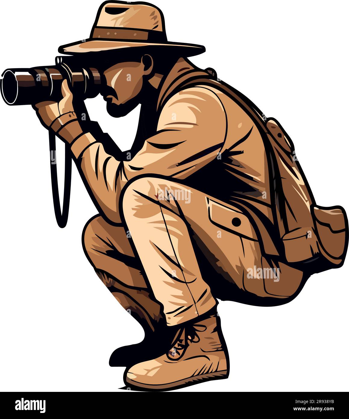 man searching with camera over white Stock Vector