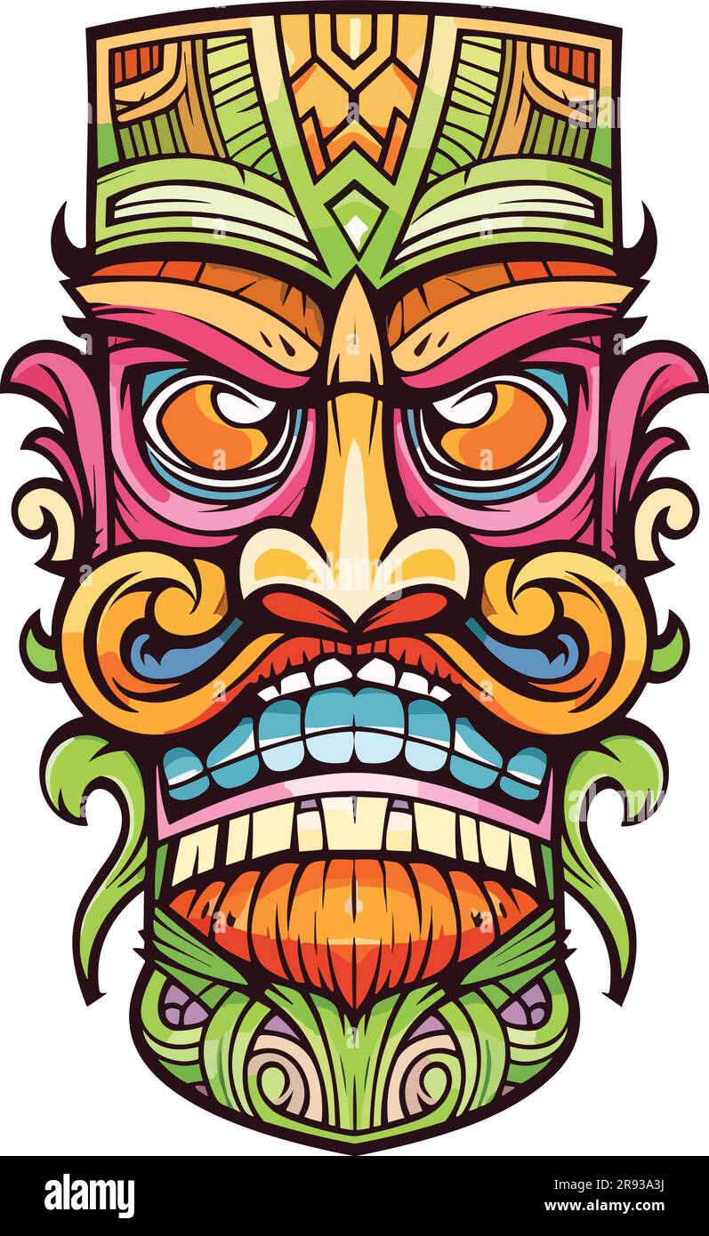 tiki festival, tiki man vector illustration, tiki man art for tshirt