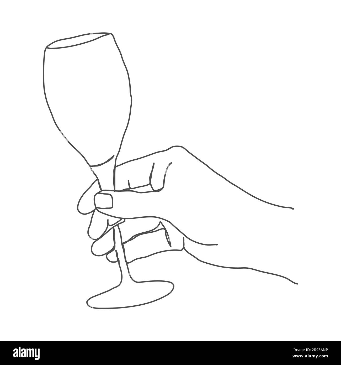 Hand with a glass. A template in the style of a continuous line. Layout