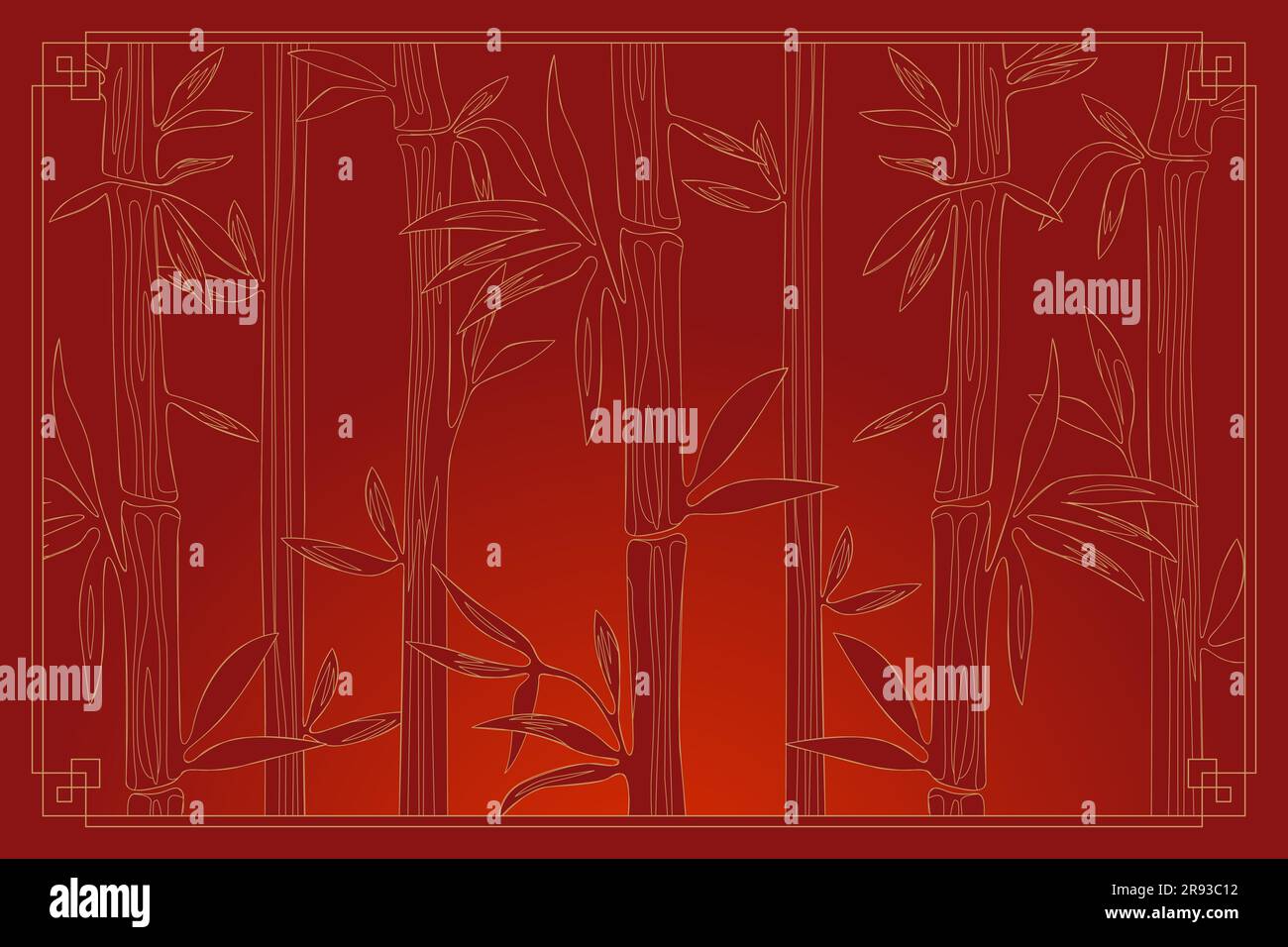 Bamboo forest background. Red thickets in Chinese or Japanese style