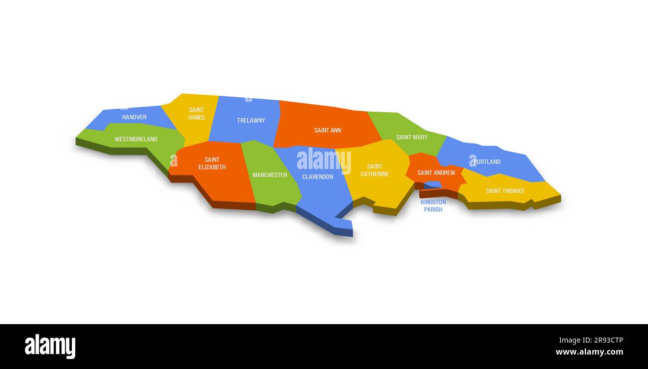Jamaica political map of administrative divisions parishes. Colorful