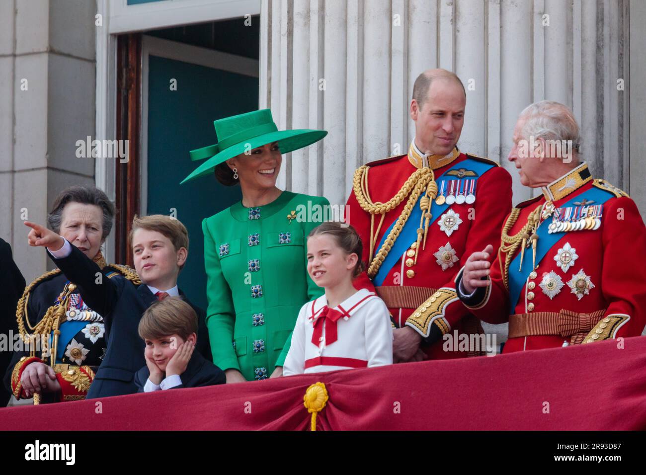 The British Royal Family on the Buckingham Palace balcony to watch the