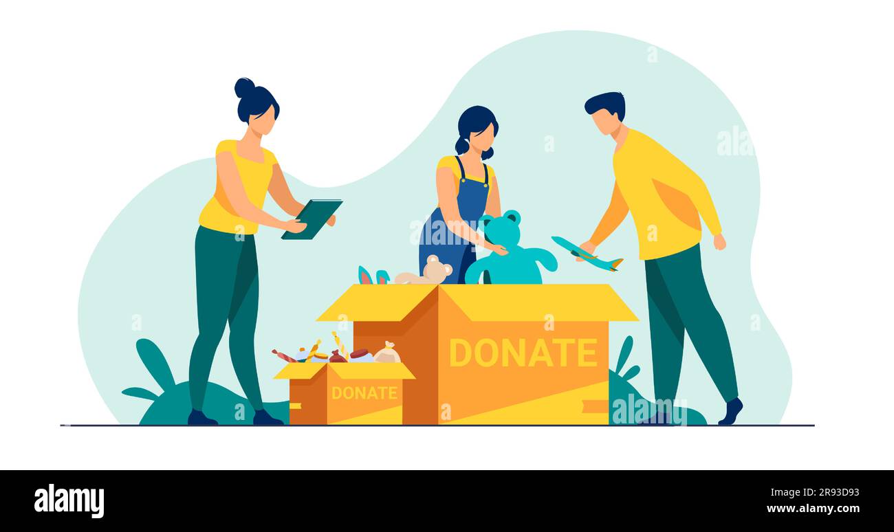 Volunteers packing donation boxes Stock Vector