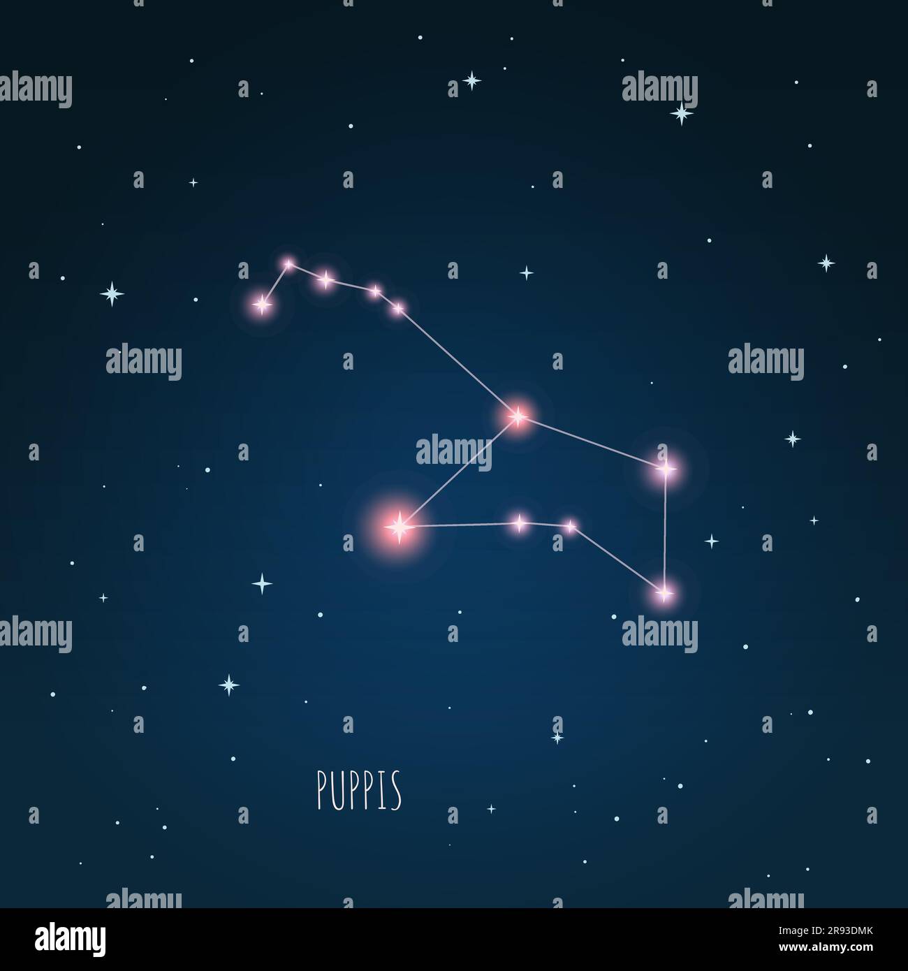 Constellation Puppis scheme in starry sky Space Stock Vector
