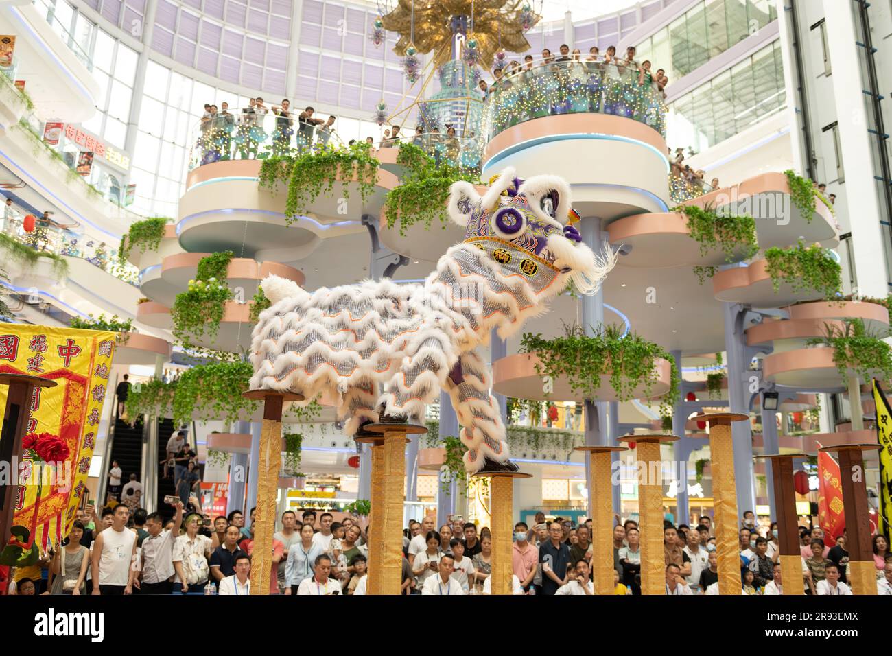 ZHONGSHAN ChinaJune 22,2023big shopping mall having Lion Dance show