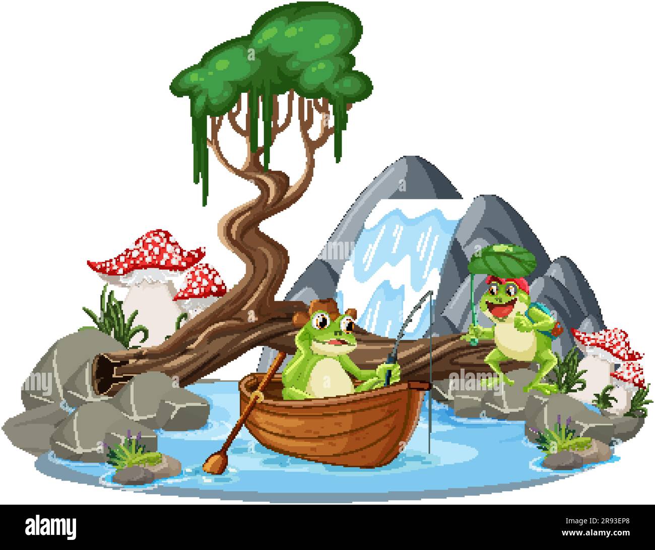 Green Frog in Waterfall Scene illustration Stock Vector Image & Art - Alamy