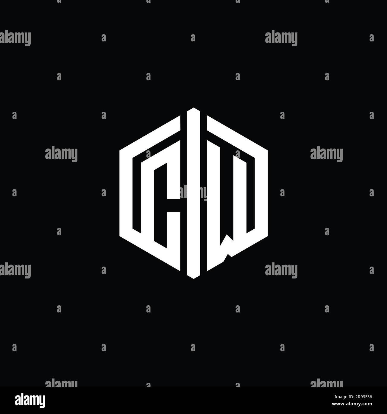 CW Letter Logo monogram hexagon shape with connect outline style design ...