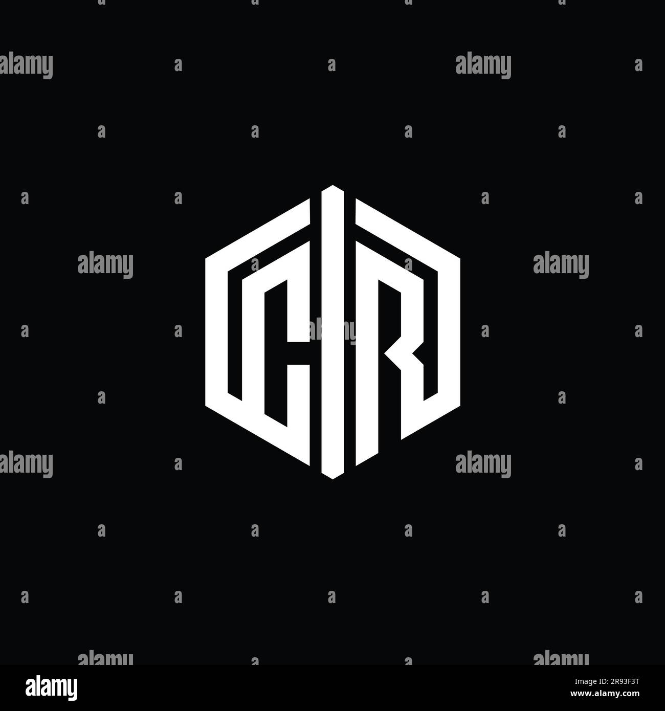 CR Letter Logo monogram hexagon shape with connect outline style design ...