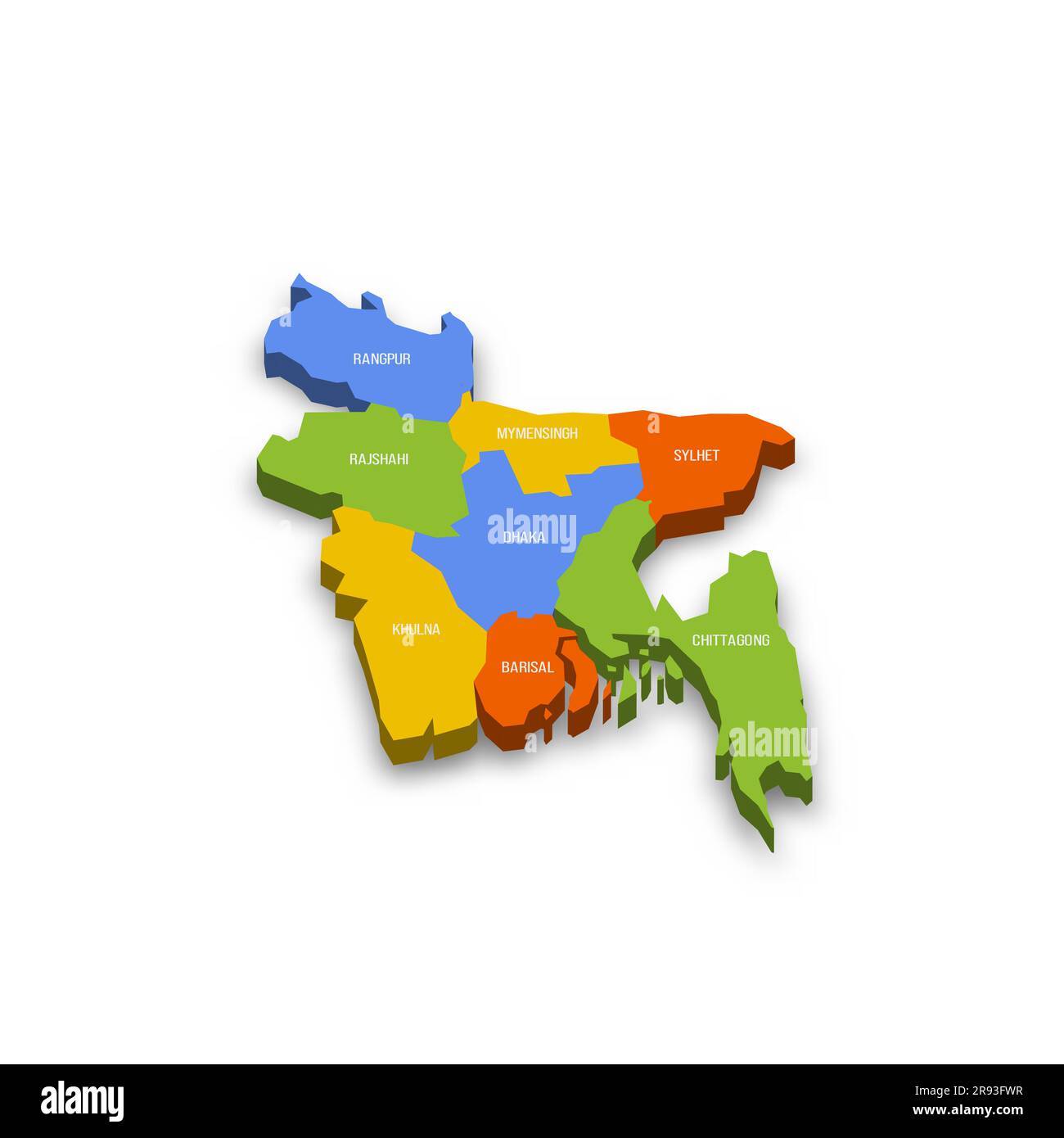 Bangladesh Political Map Of Administrative Divisions Divisions Bangladesh Political Map Of Administrative Divisions Divisions Colorful 3d Vector Map With Country Province Names And Dropped Shadow 2R93FWR
