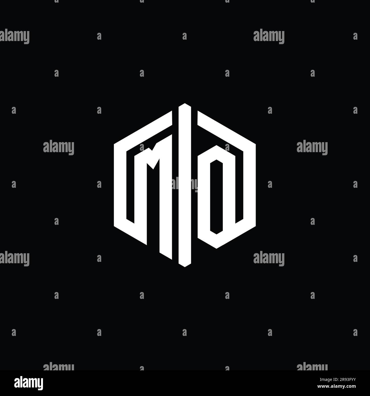 MO Letter Logo monogram hexagon shape with connect outline style design ...