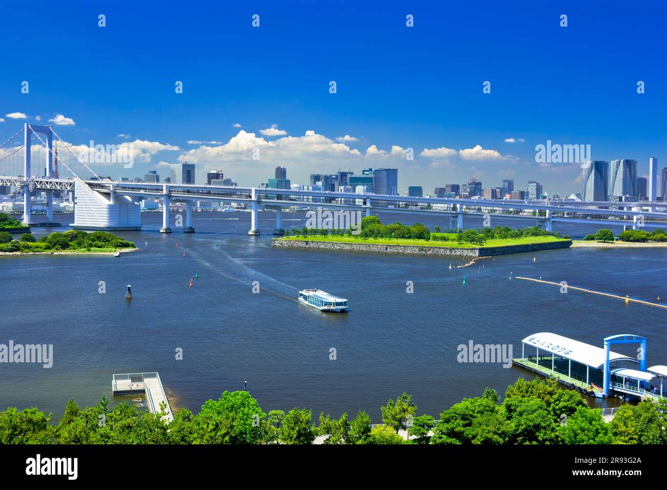 Odaiba Rainbow Bridge and Water Bus Stock Photo