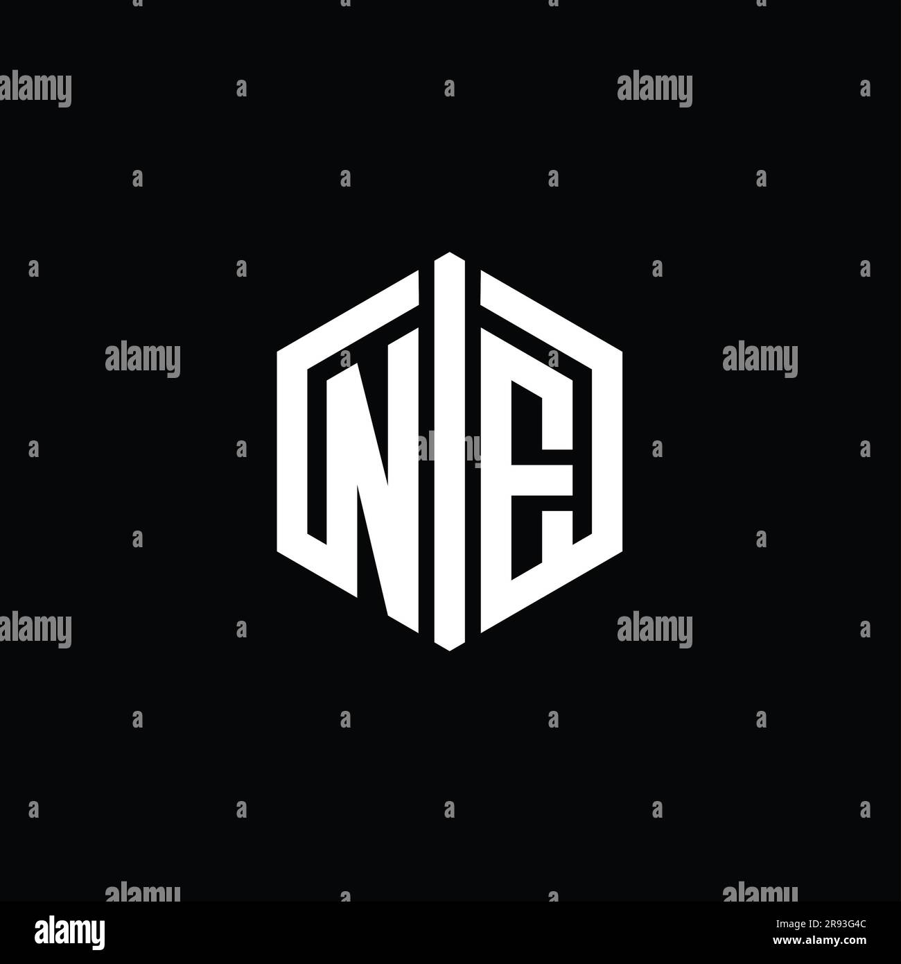 NE Letter Logo monogram hexagon shape with connect outline style design ...