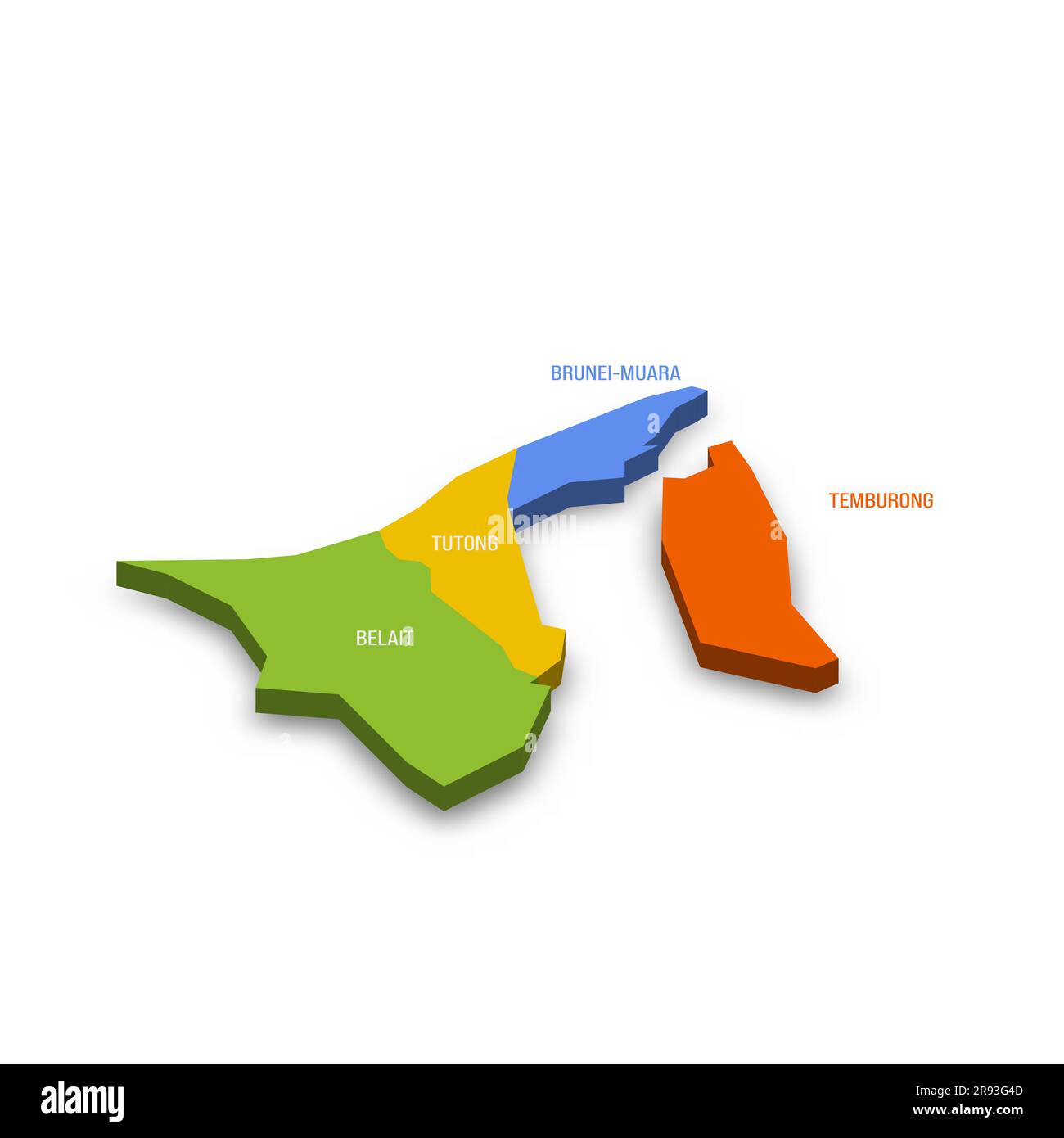 Brunei Political Map Of Administrative Divisions Districts Colorful Brunei Political Map Of Administrative Divisions Districts Colorful 3d Vector Map With Country Province Names And Dropped Shadow 2R93G4D