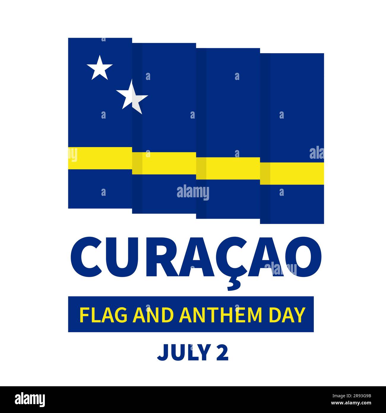 Curacao Flag and Anthem Day typography poster. National holiday celebrated on July 2. Vector template for banner, greeting card, flyer, etc. Stock Vector