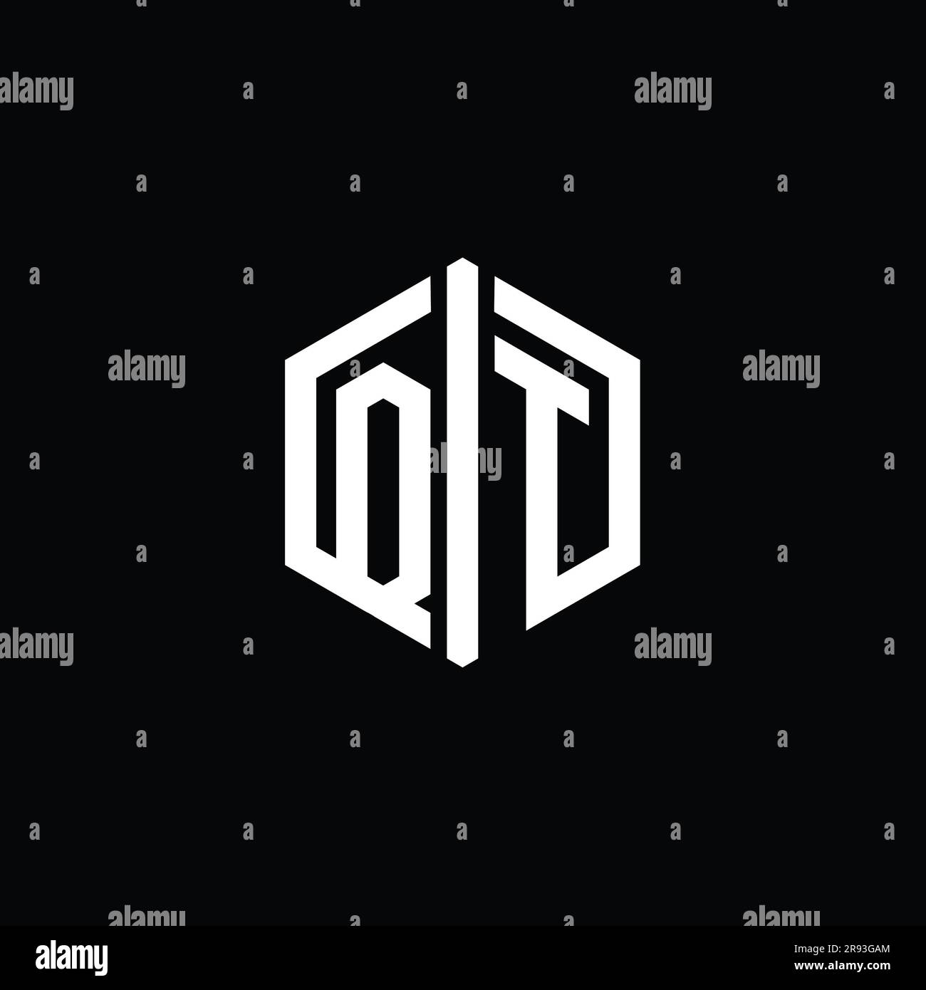 QT Letter Logo monogram hexagon shape with connect outline style design ...