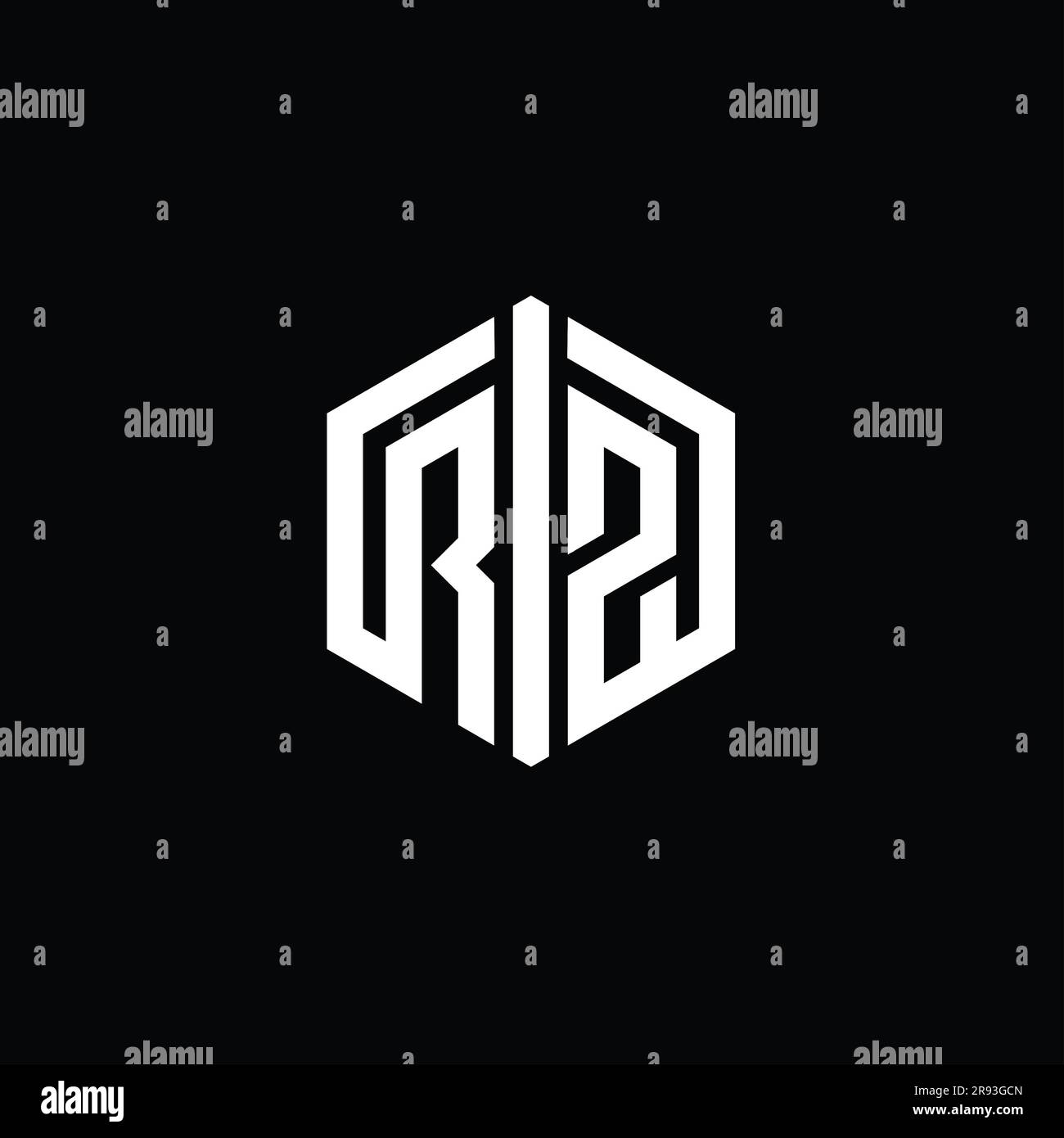 RZ Letter Logo monogram hexagon shape with connect outline style design ...