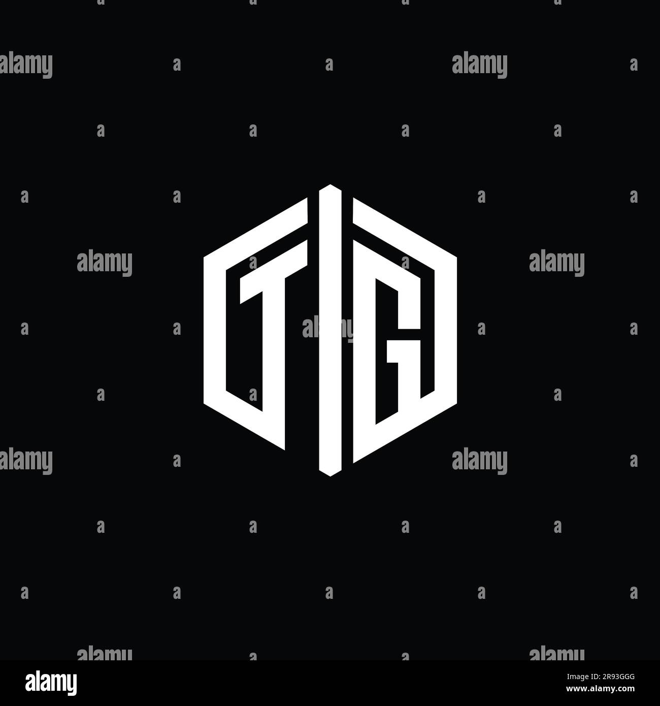 TG Letter Logo monogram hexagon shape with connect outline style design ...