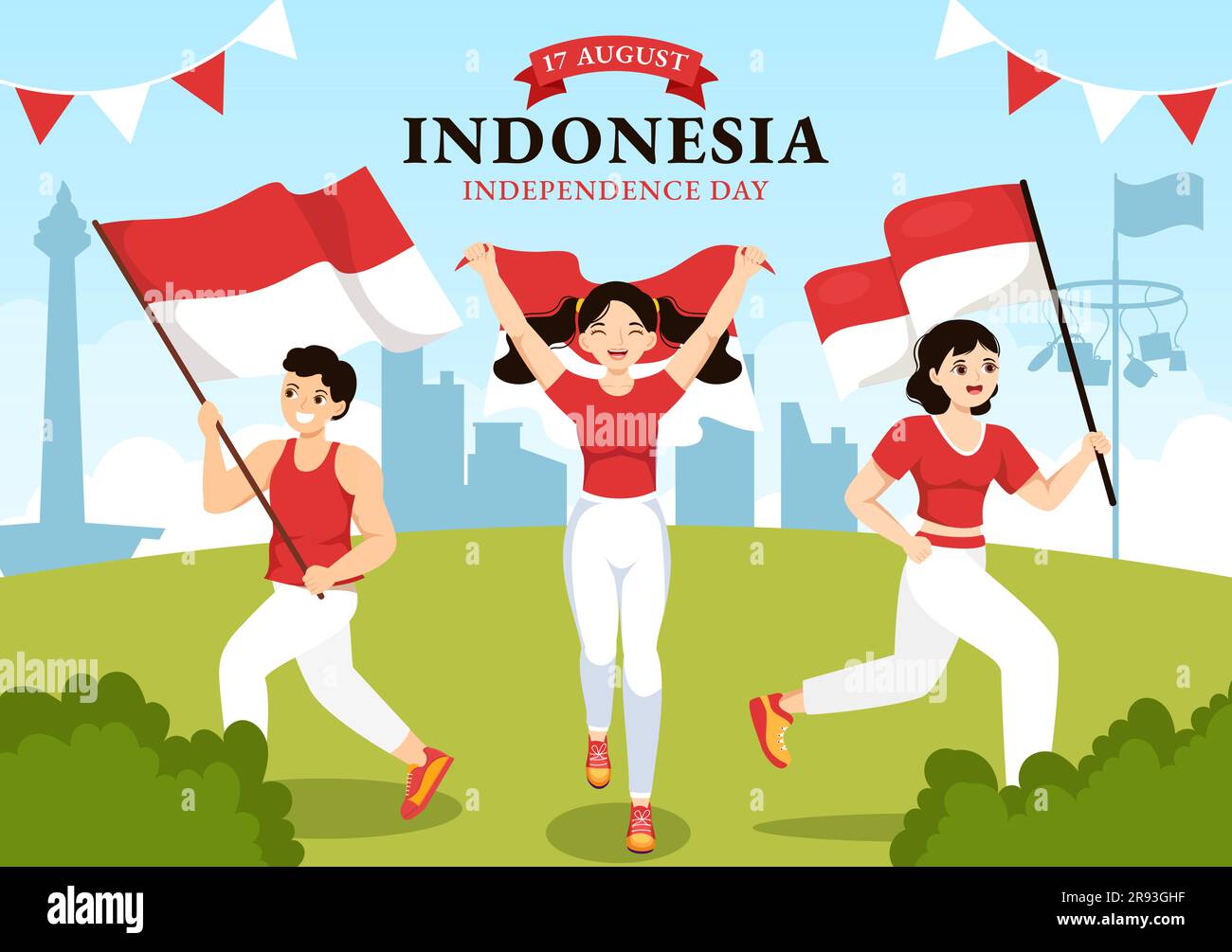 Indonesia Independence Day Vector Illustration On 17 August With Indonesian Flag Raising The Red 2185