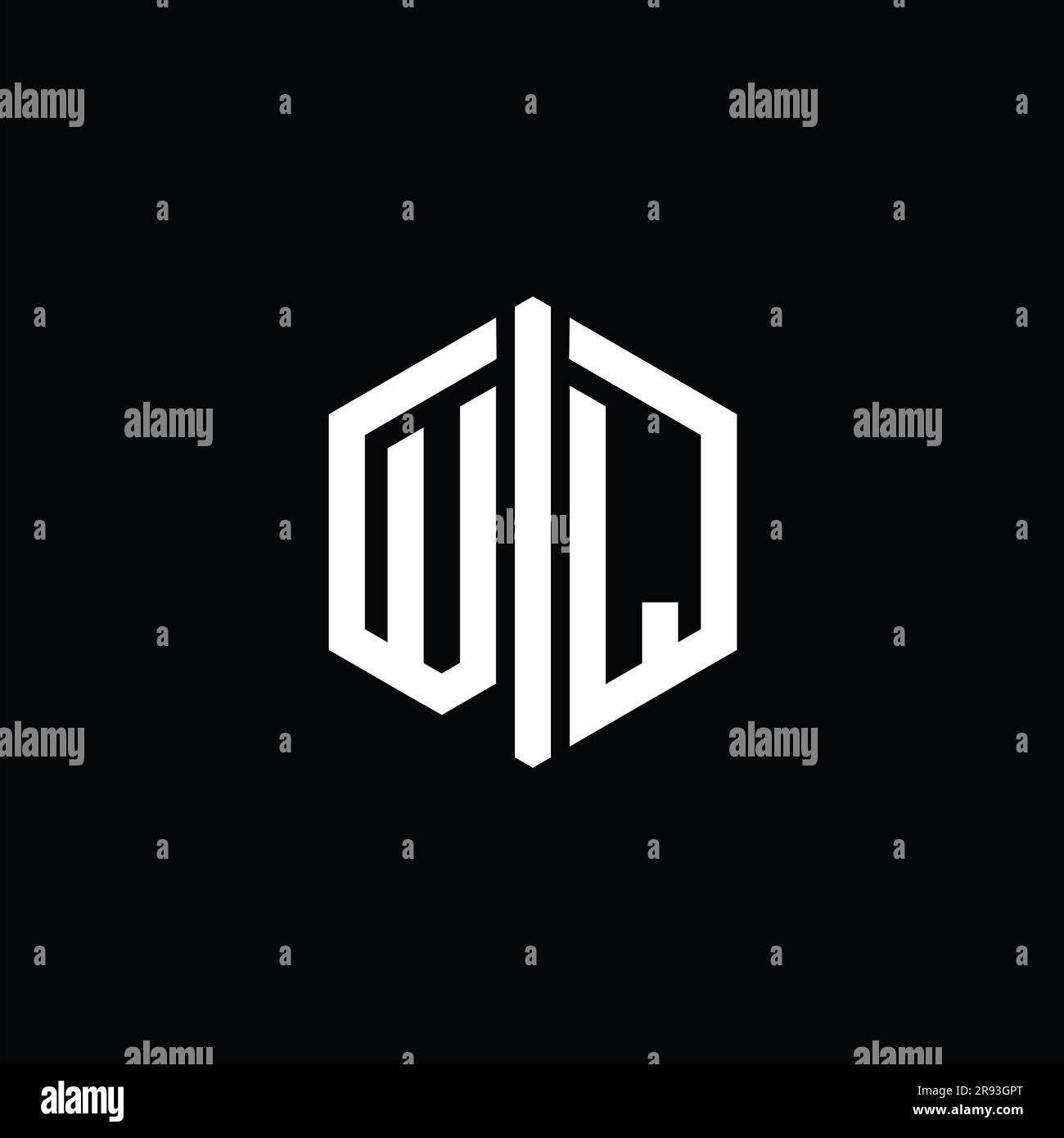 VL Letter Logo monogram hexagon shape with connect outline style design ...