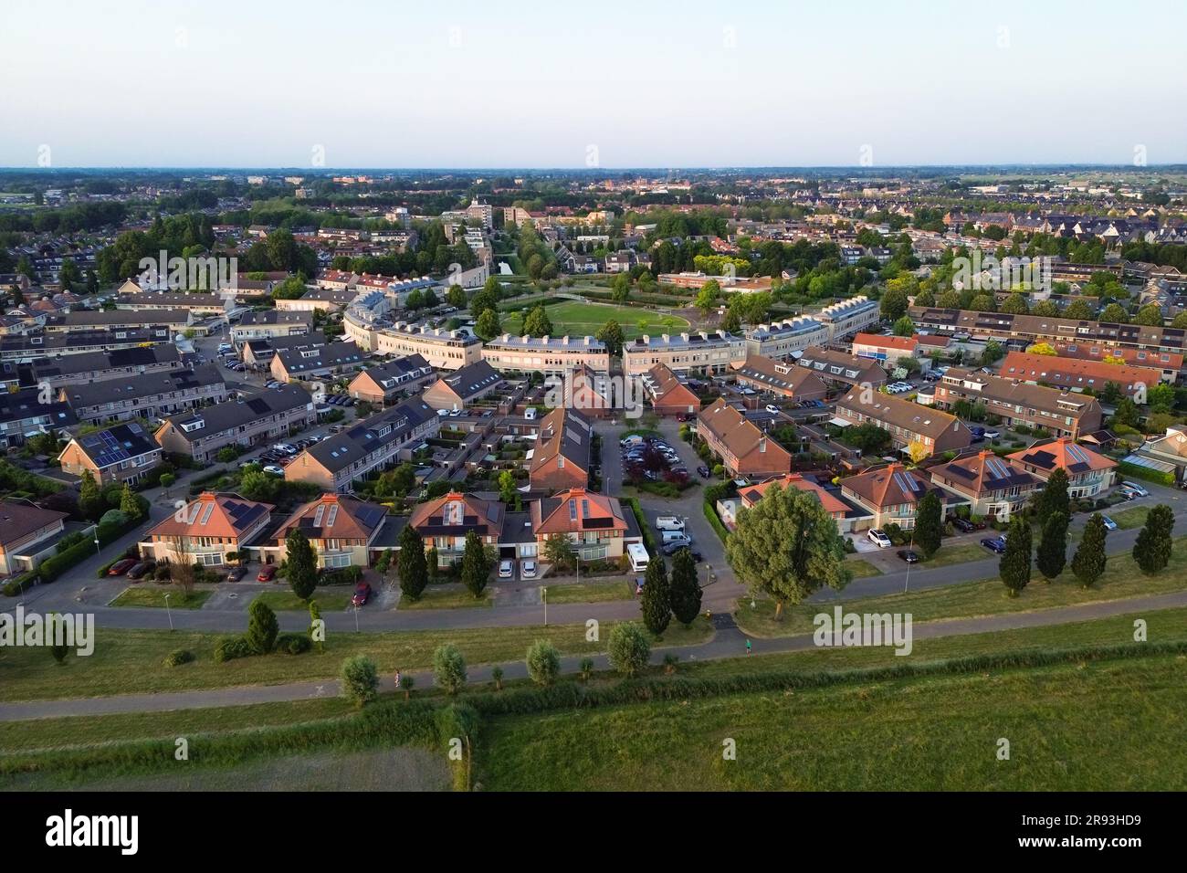 Scenic view of suburban district 'Zuidplas', a neighbourhood in the town of Waddinxveen, The Netherlands. Stock Photo