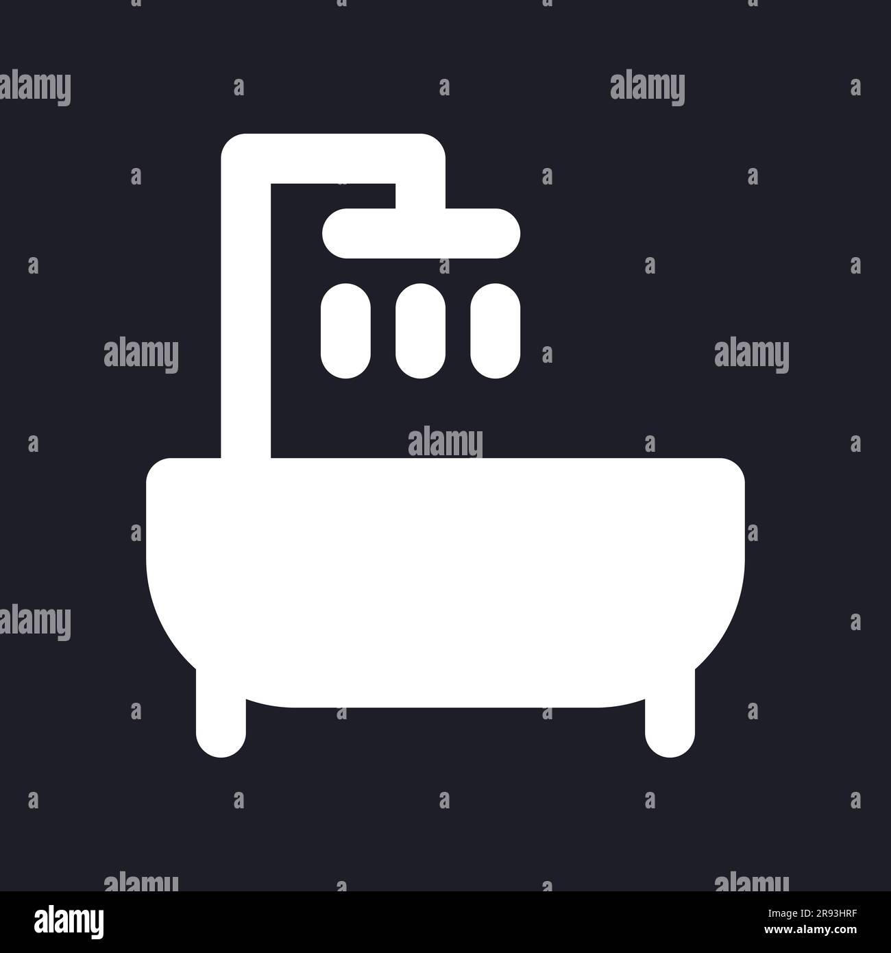 Bathtub dark mode glyph ui icon. Bathroom. Shower and tub. Hygiene