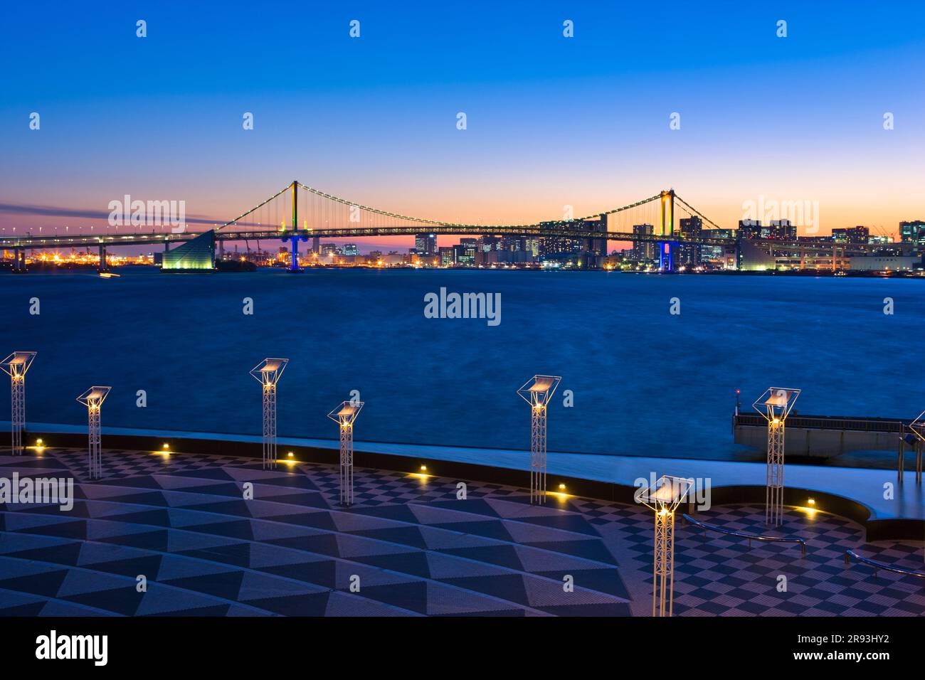 Evening view of Harumi Pier and Rainbow Bridge Stock Photo