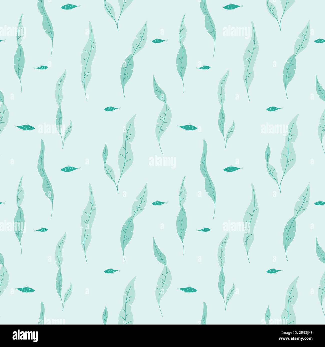 Marine underwater seamless pattern with fish and algae. Background