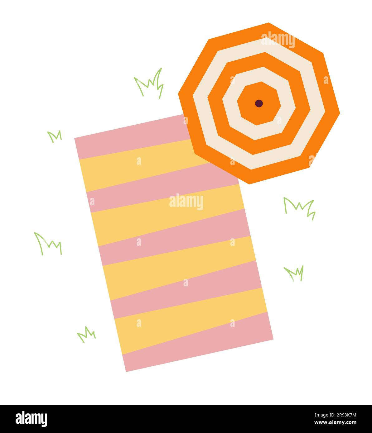 Umbrella beach above, blanket top view semi flat colour vector object